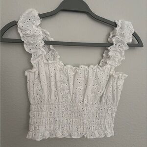 Reformation White Eyelet Ruffle Tank Top